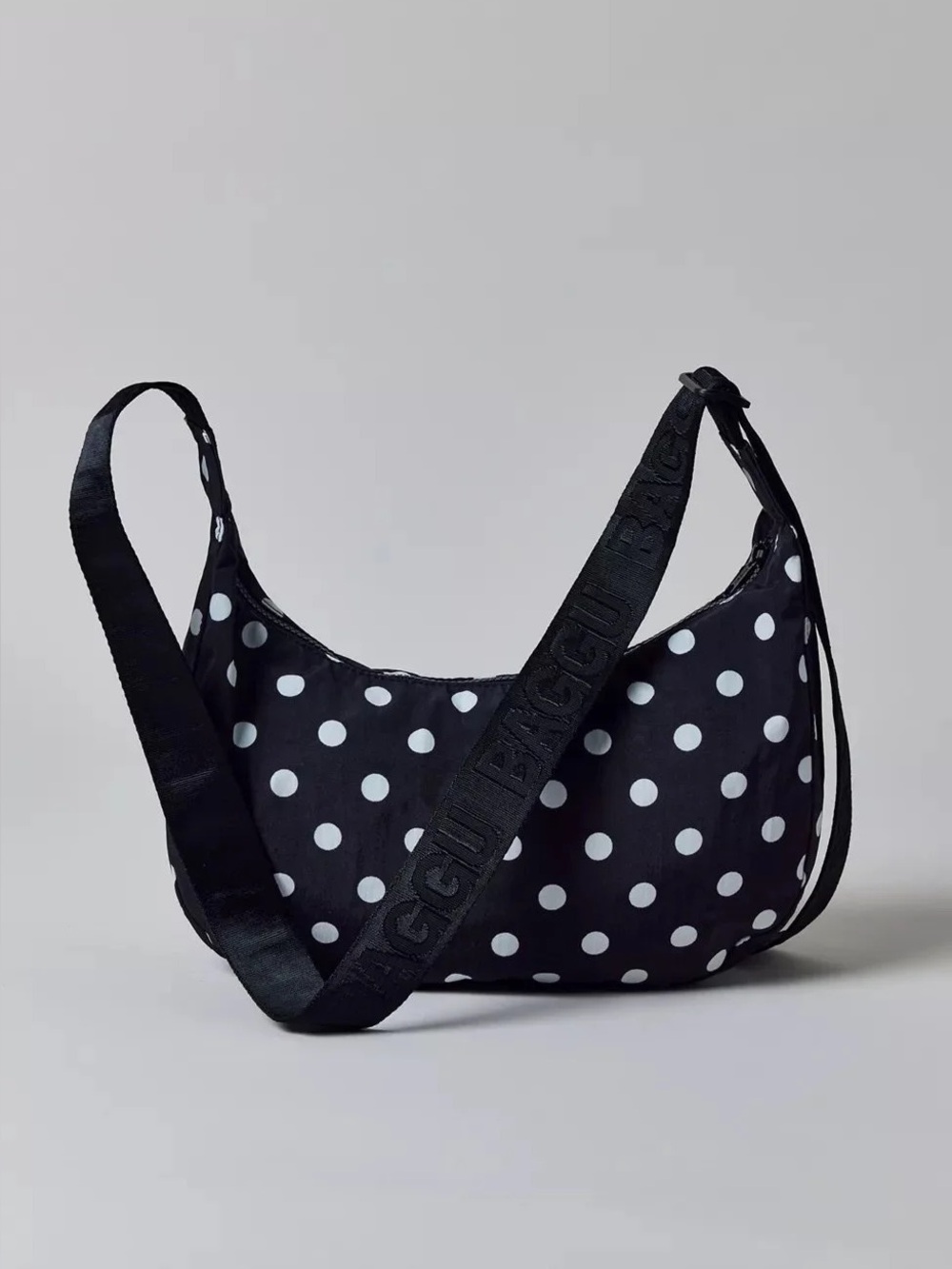 BAGGU Small Black & White Polka Dot Crescent